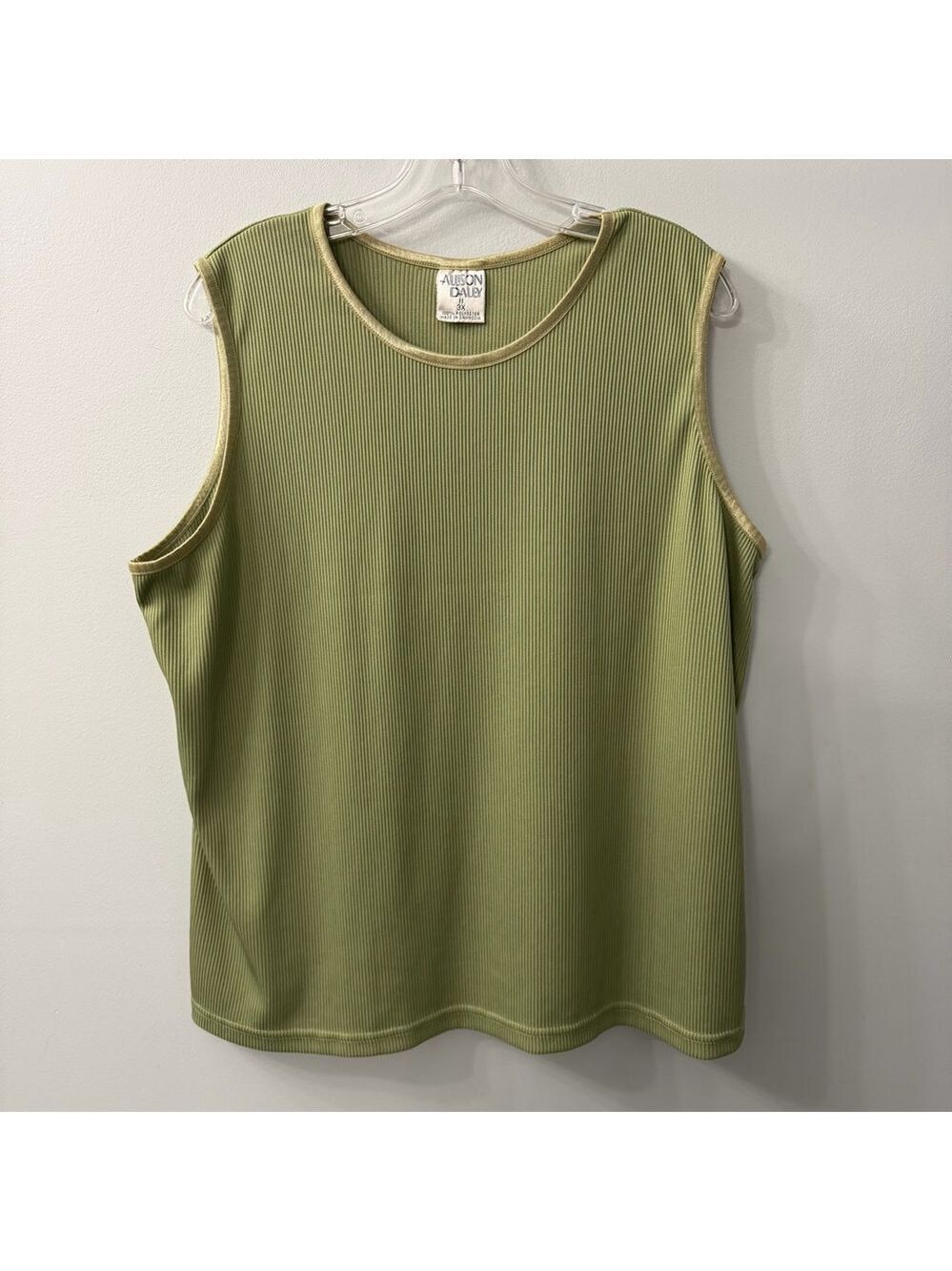 Vintage Allison Daley Green Sleeveless Round Neck Ribbed Top 3X